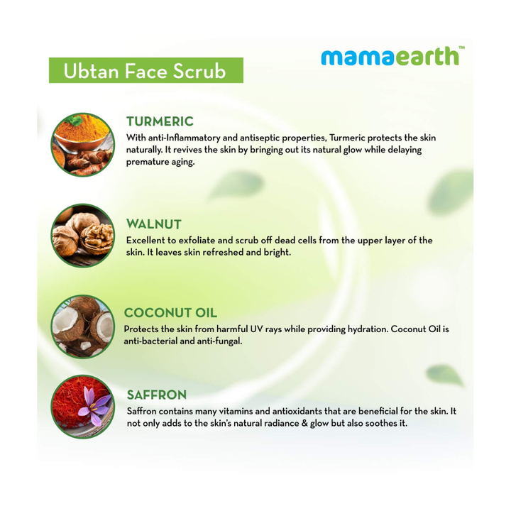 Mamaearth Ubtan Scrub For Face With Turmeric & Walnut For Tan Removal - 100ml