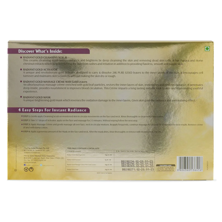 Lotus Herbals Radiant Gold Cellular Glow Facial Kit 4 In 1