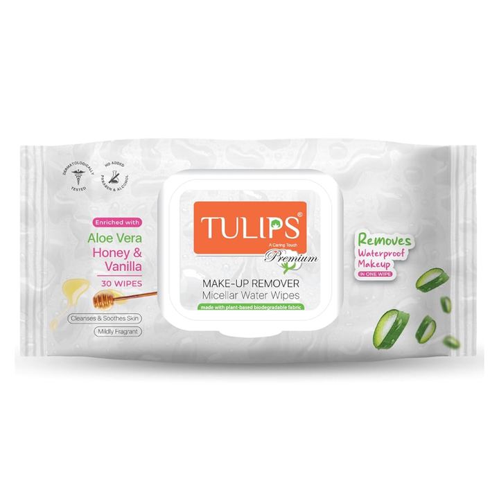 Tulips Premium Waterproof Makeup Remover Micellar Water Wipes 1x30s