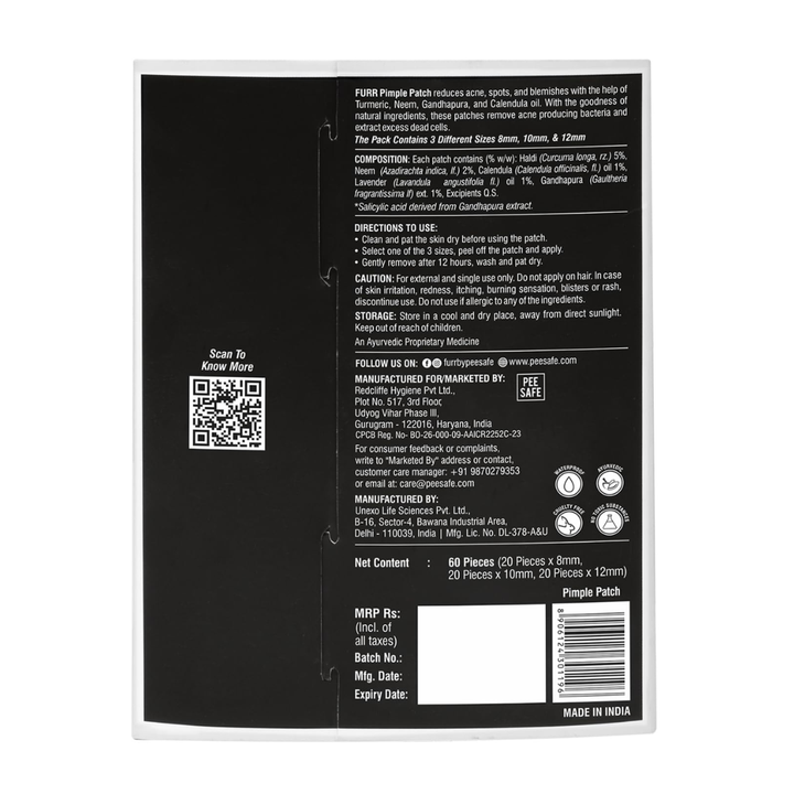 Furr By Pee Safe Salicylic Acid Pimple Neem Turmeric Patch - 60 Patches