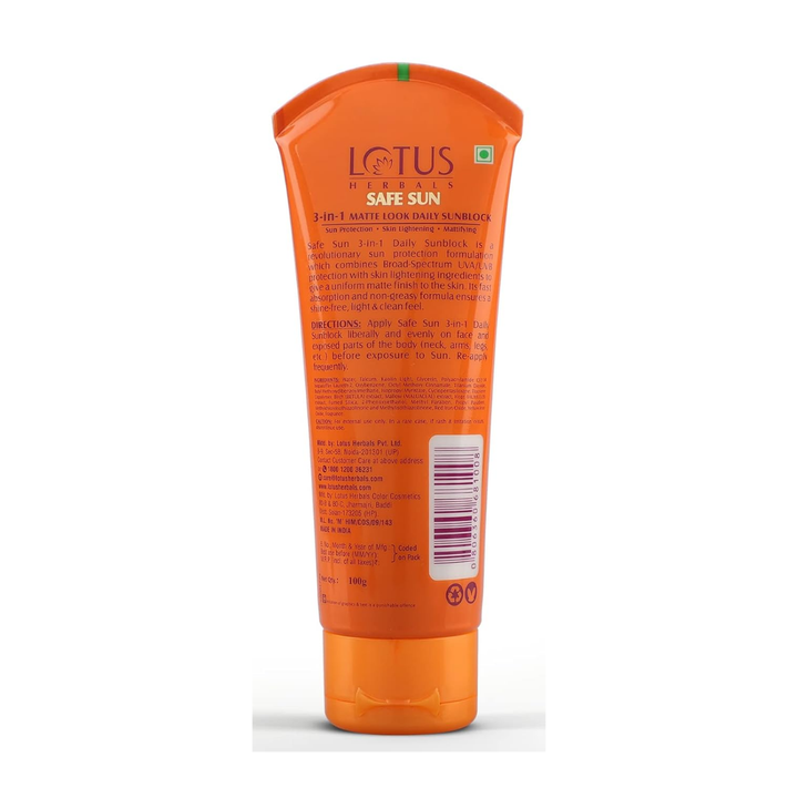 Lotus Herbals Safe Sun 3 in 1 Matte Look Daily Sunblock Cream SPF 40 PA+++  - 100gm