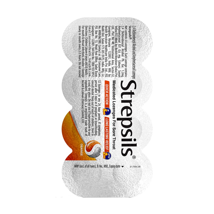 Strepsils Orange Lozenges for Sore Throat, 8 Count