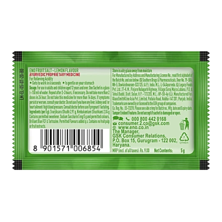 Eno Fruit Salt - Lemon Flavour, 5 g