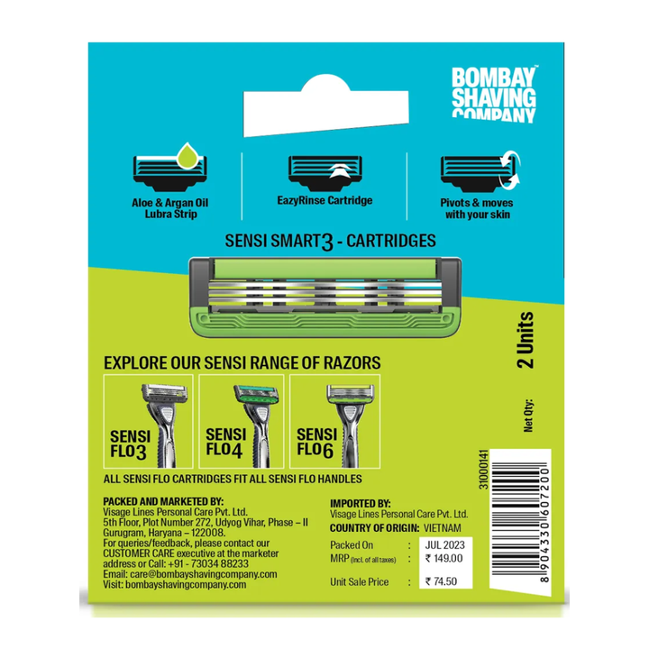 Bombay Shaving Company Sensi Smart3 Cartridge (Pack of 2 Blades)