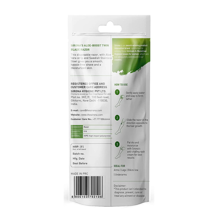 Sirona Aloe Boost Disposable Hair Removal Razor For Women Pack Of 5