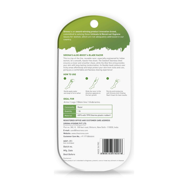 Sirona Shaving Razor Women Aloe Boost 4 Blade (Pack of 1)