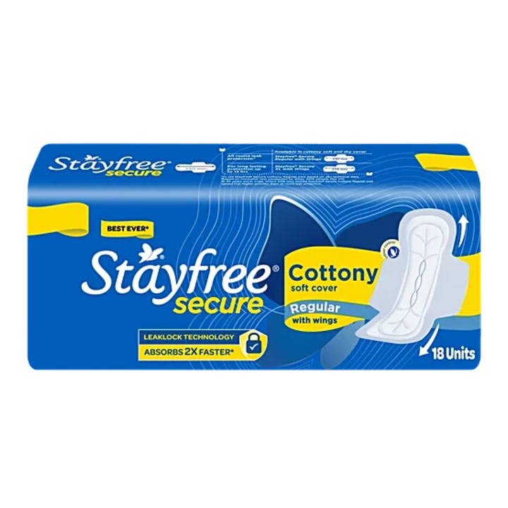 STAYFREE Secure Cottony Sanitary Pads - Regular, 18 pcs