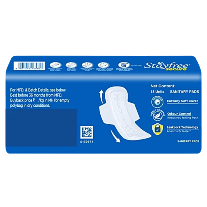 STAYFREE Secure Cottony Sanitary Pads - Regular, 18 pcs