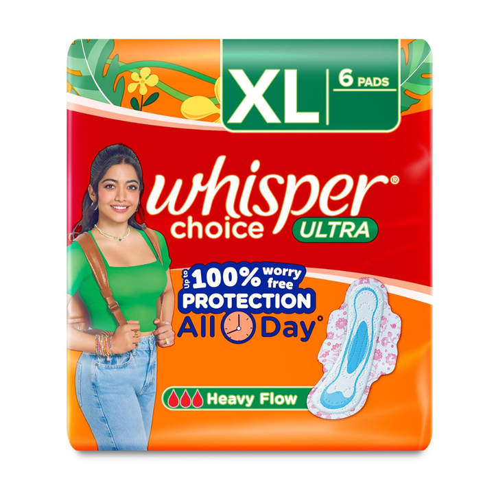 Whisper Choice Sanitary Pads for Women, XL, 6 Napkins