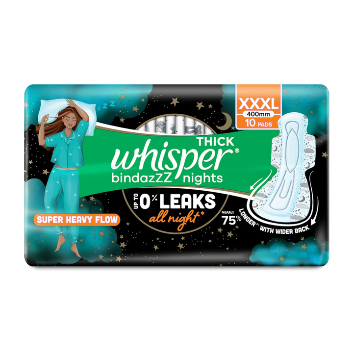 Whisper Bindazzz Nights Sanitary Pads XXXL, 10 Count