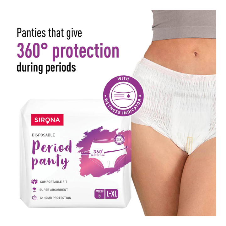Sirona Disposable Period Panty for 360 Degree Protection (L-XL Size) - 5 Panties