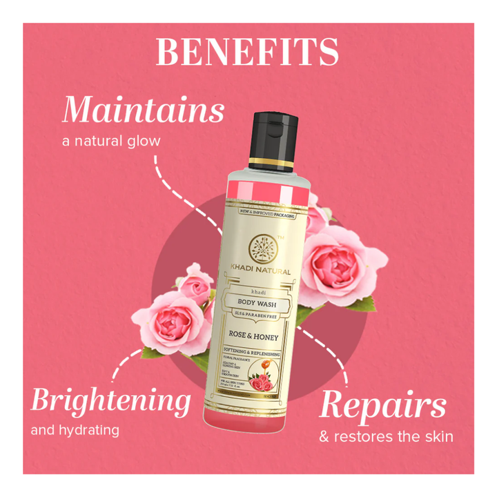 Khadi Natural Rose & Honey Body Wash SLS & Paraben Free - 210ml