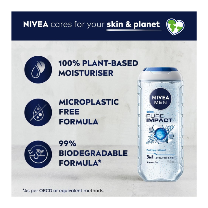 Nivea For Men Pure Impact Shower Gel - 250ml