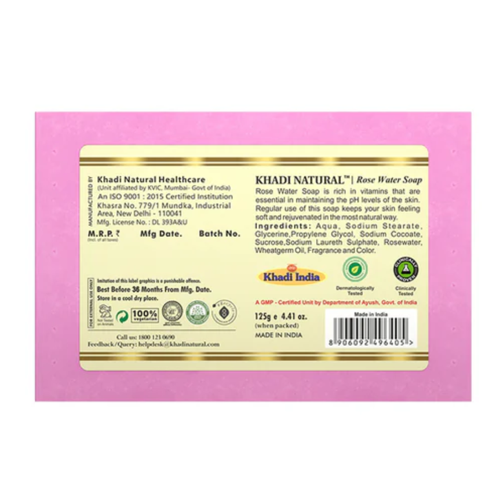 Khadi Natural Herbal Rose Water Soap - 125gm