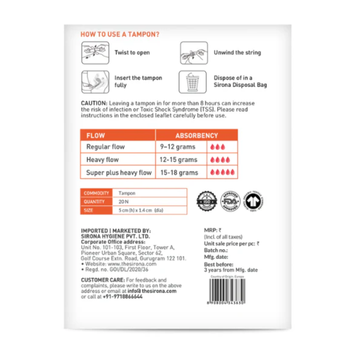 Sirona Premium Digital Tampon (Heavy Flow) – 20 pieces
