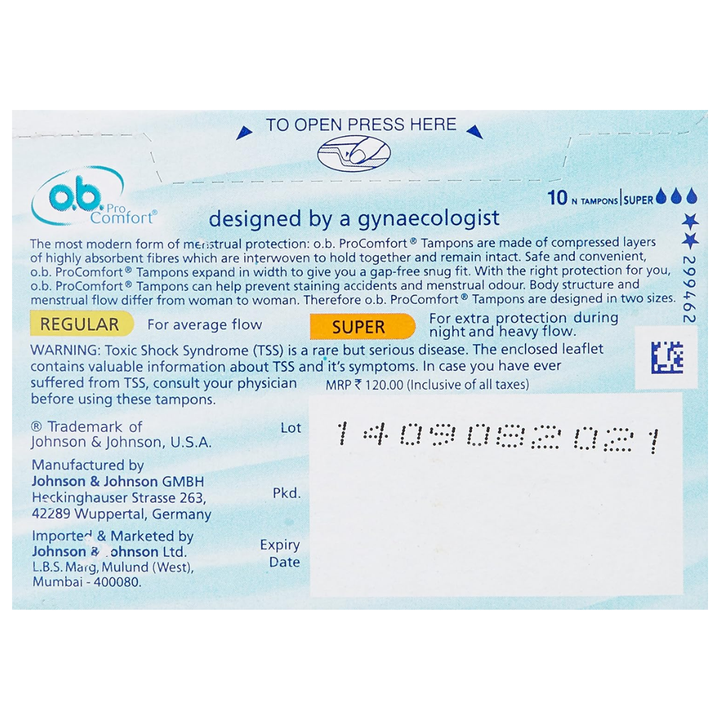 O.B. ProComfort Tampons - Super (Heavy Flow, 10 Piece)