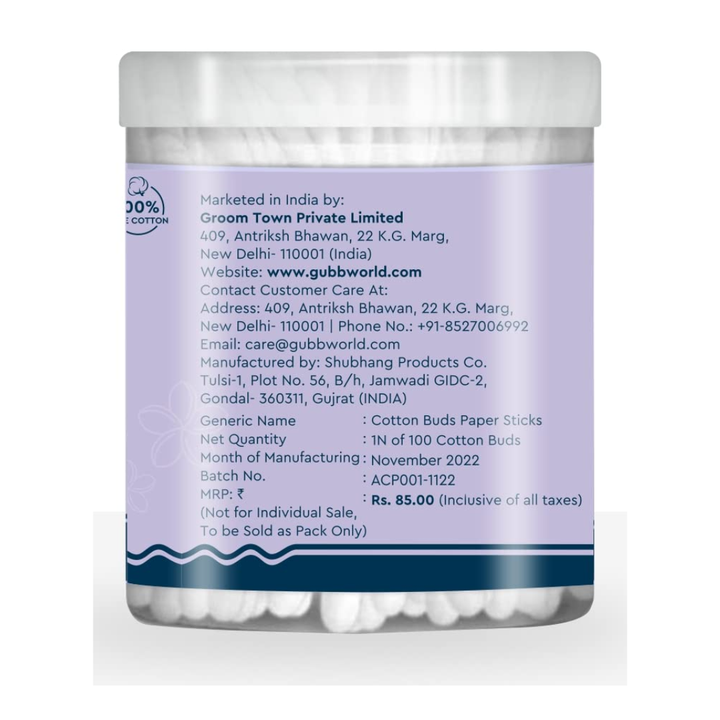 Gubb Paper Stick Cleaning Cotton Ear Buds Swabs (100 Sticks)