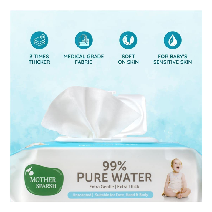 Mother Sparsh 99% Pure Water Baby Wipes (40 Unscented Wipes)