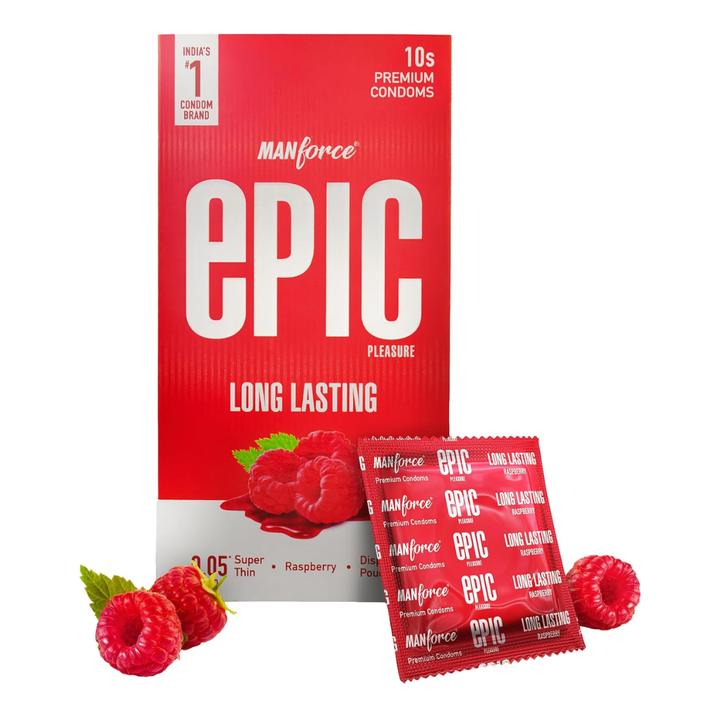 Manforce Epic Condoms Pleasure Long Lasting Raspberry 10 Sheets