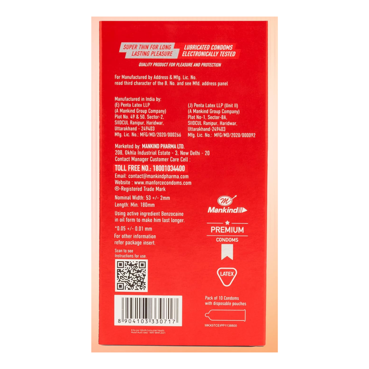 Manforce Epic Condoms Pleasure Long Lasting Raspberry 10 Sheets