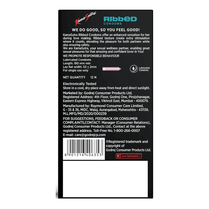 Kamasutra Ribbed Condom - 12 Sheets