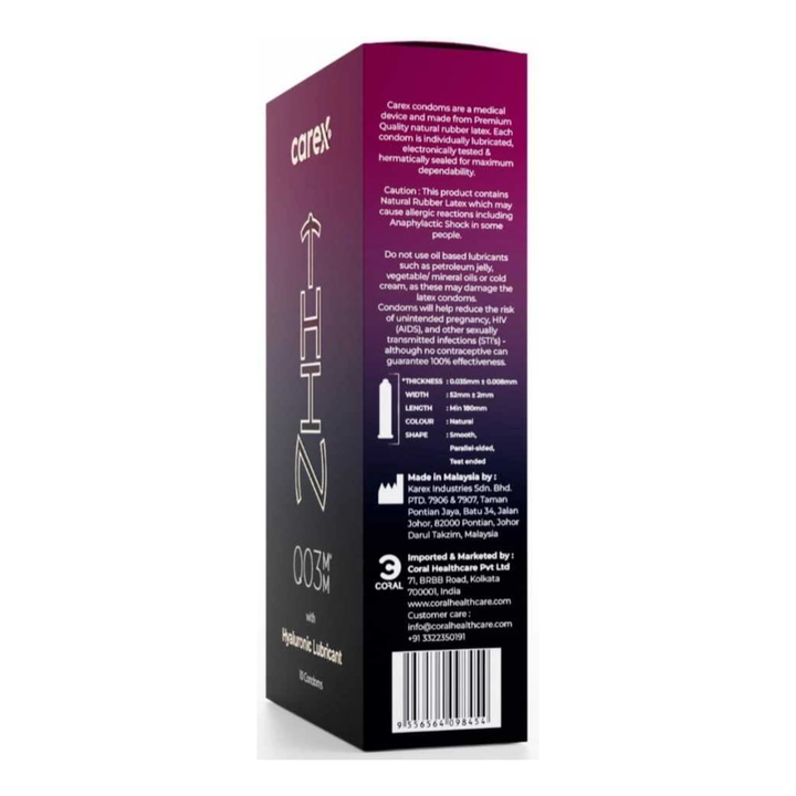 Carex 003 Hyaluronic Lubricant Ultra Thin Condom - 10 Count