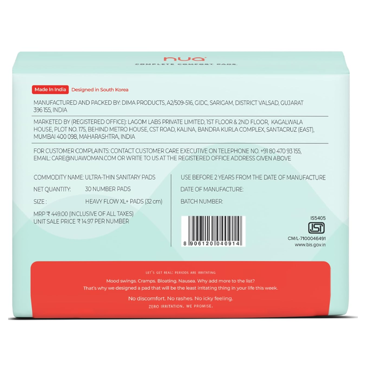 Nua Ultra Safe Sanitary Pads Heavy Flow XL+  30 Pads