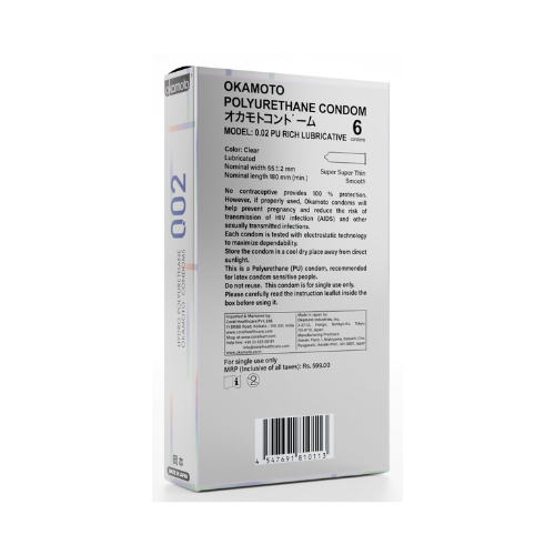 Okamoto 002 Polyurethane Rich Lubricant - 6 Condom